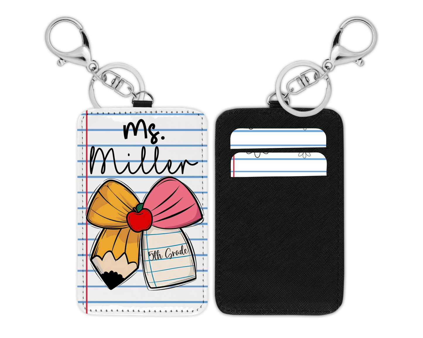 Pencil Bow Teacher ID badge Holder (Breakaway Lanyard)