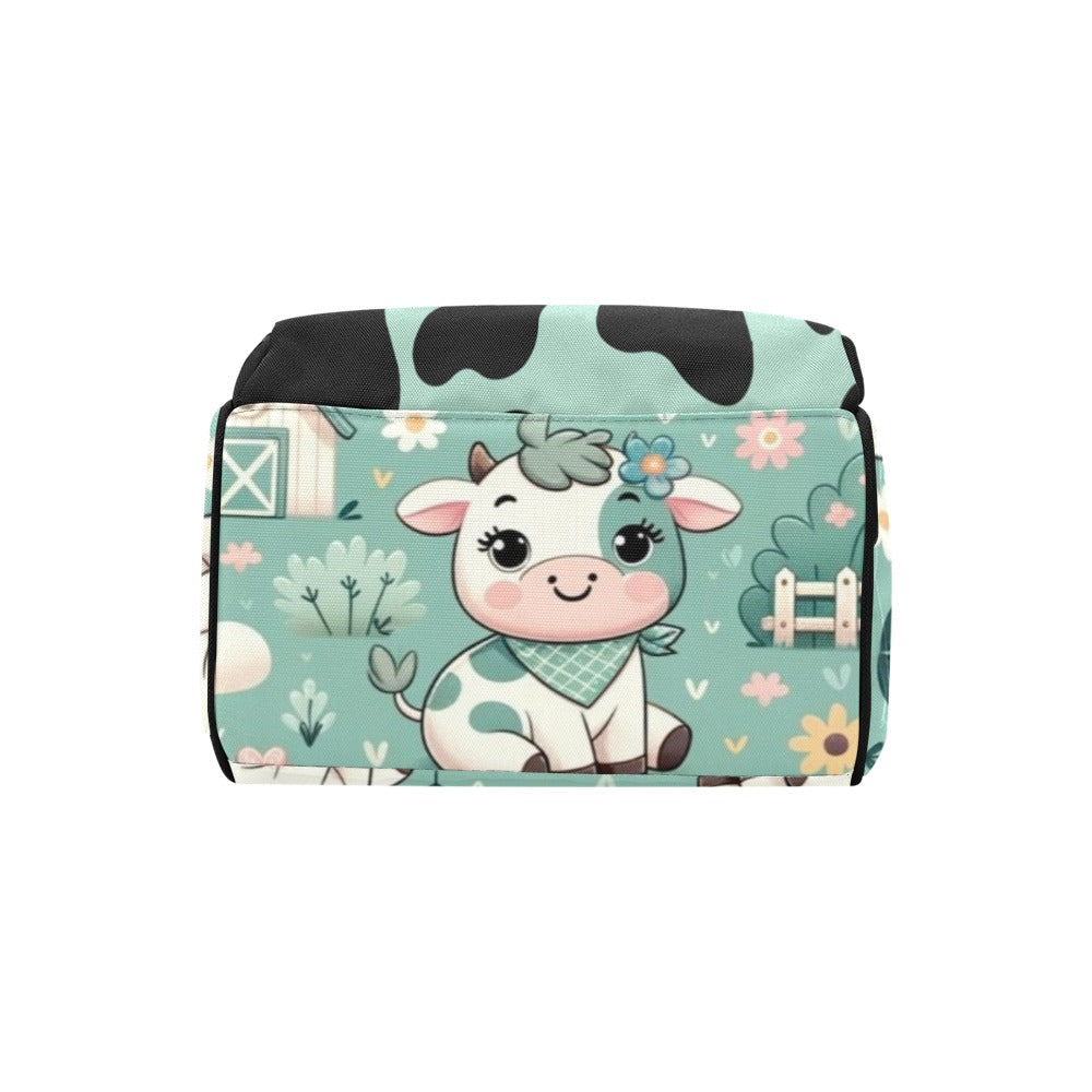 Baby cow Print Diaper Bag and Minky Baby Blanket Bundle