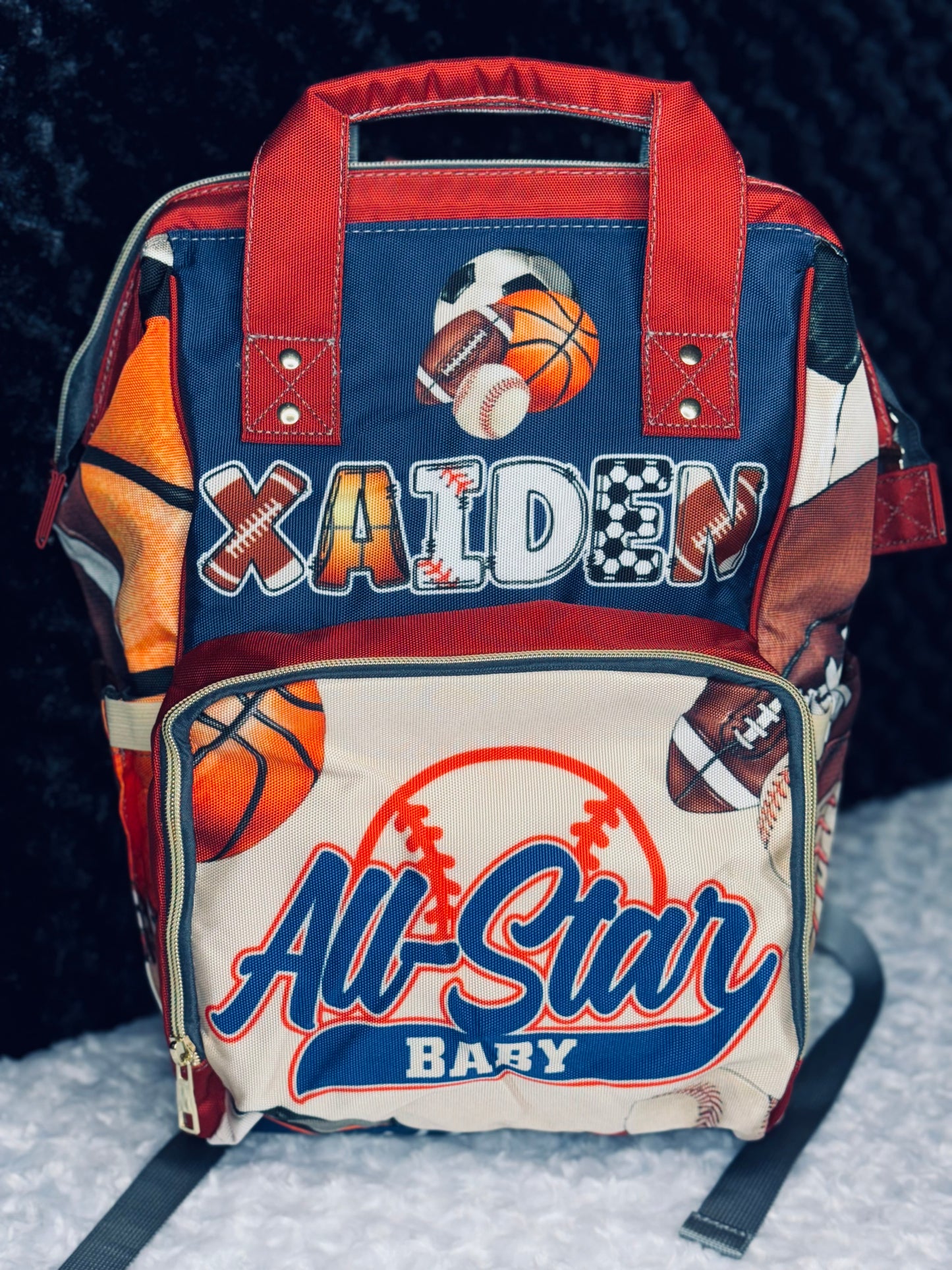 All Star Baby Diaper Bag and Minky Baby Blanket Bundle