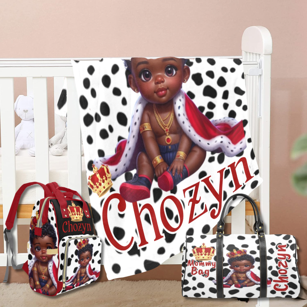 Little Prince Mommy Bag, Diaper Bag and Minky Baby Blanket Bundle