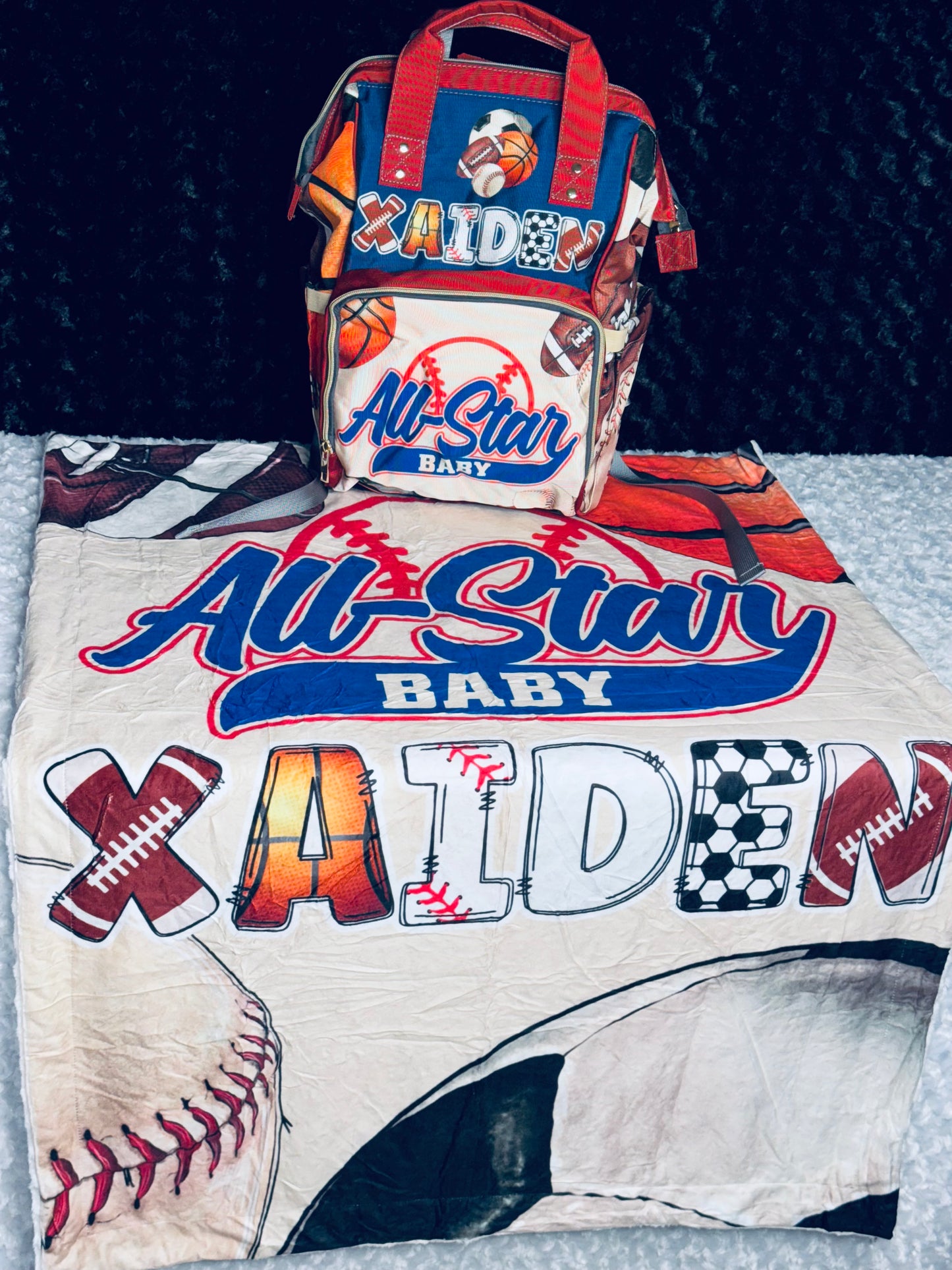 All Star Baby Diaper Bag and Minky Baby Blanket Bundle