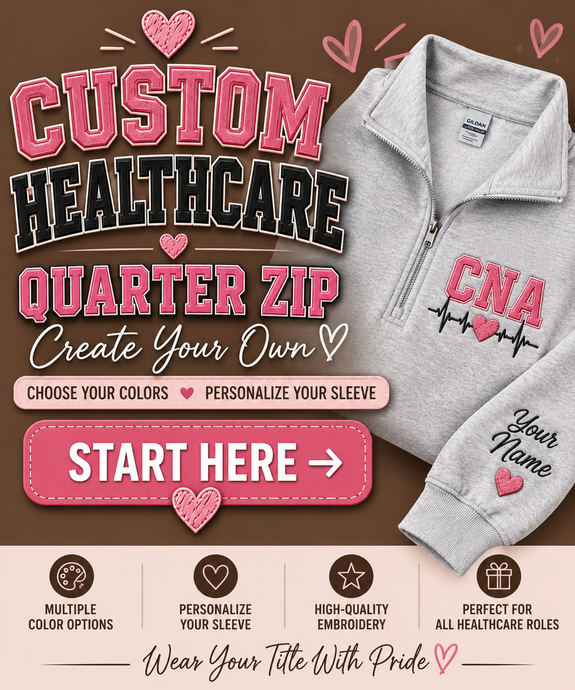 Custom Embroidered Quarter Zip Jacket — Create Your Own 💕✨