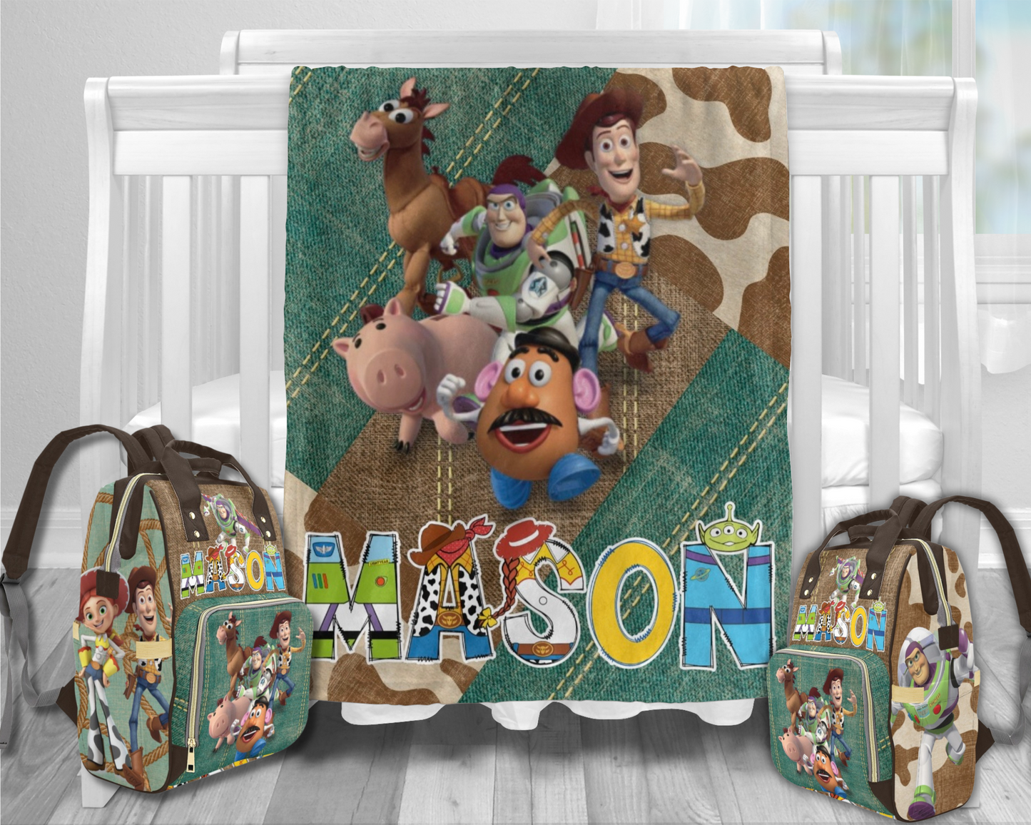 Personalized Toy Story Diaper Bag and Minky Baby Blanket Bundle