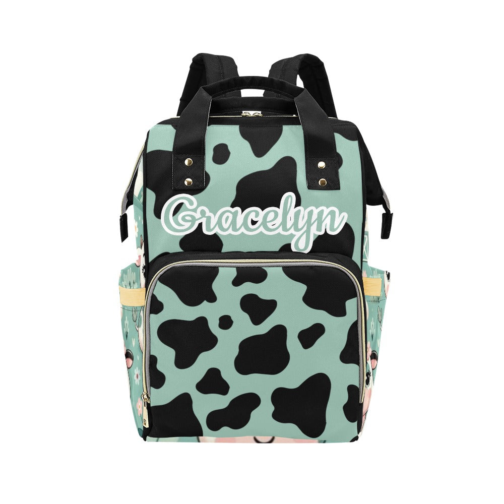 Baby cow Print Diaper Bag and Minky Baby Blanket Bundle