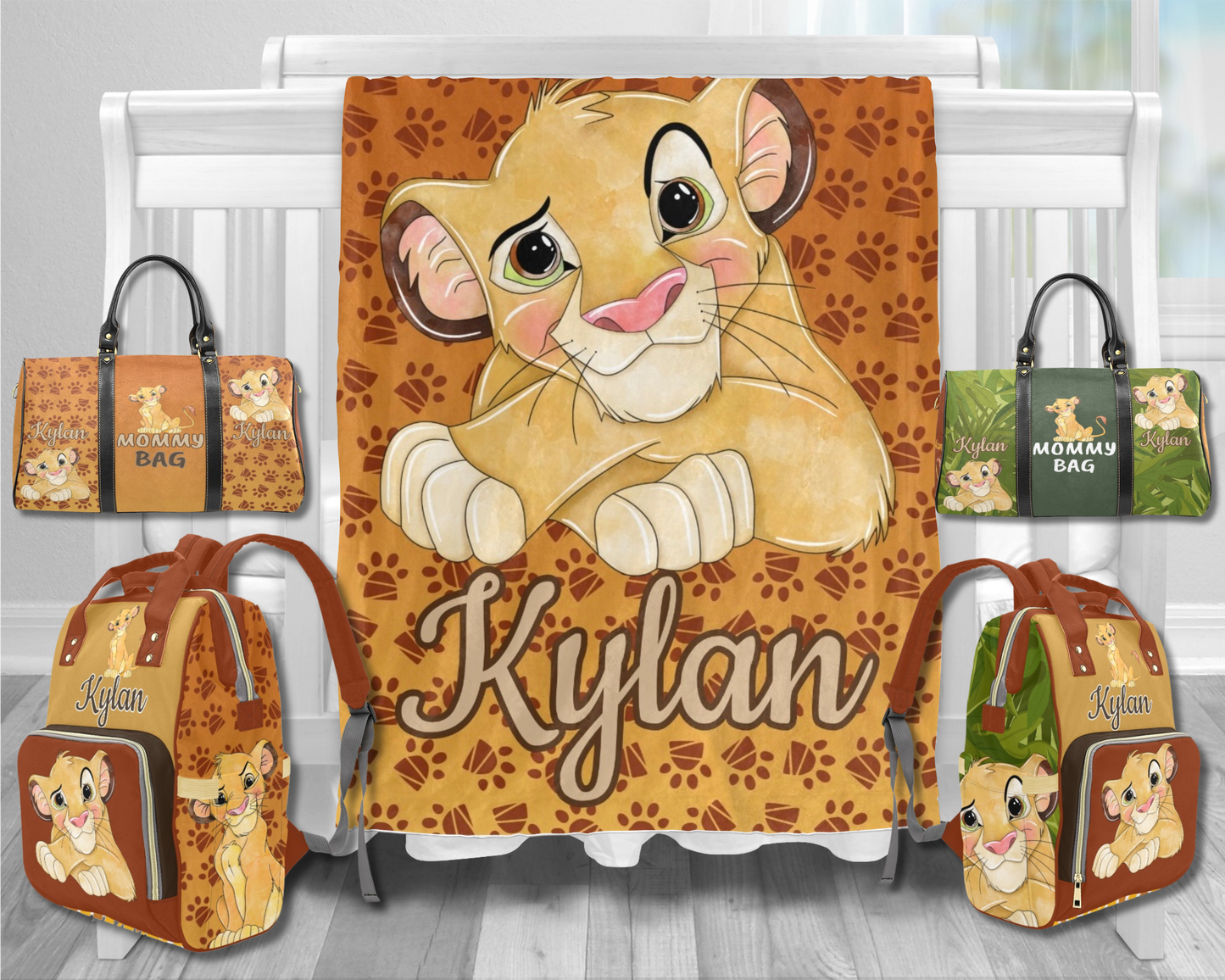 Lion King Diaper Bag, Mommy Bag and Minky Baby Blanket