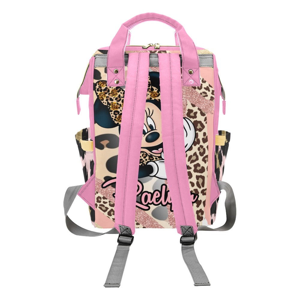 Minnie Mouse Leopard Print Diaper Bag and Minky Baby Blanket Bundle