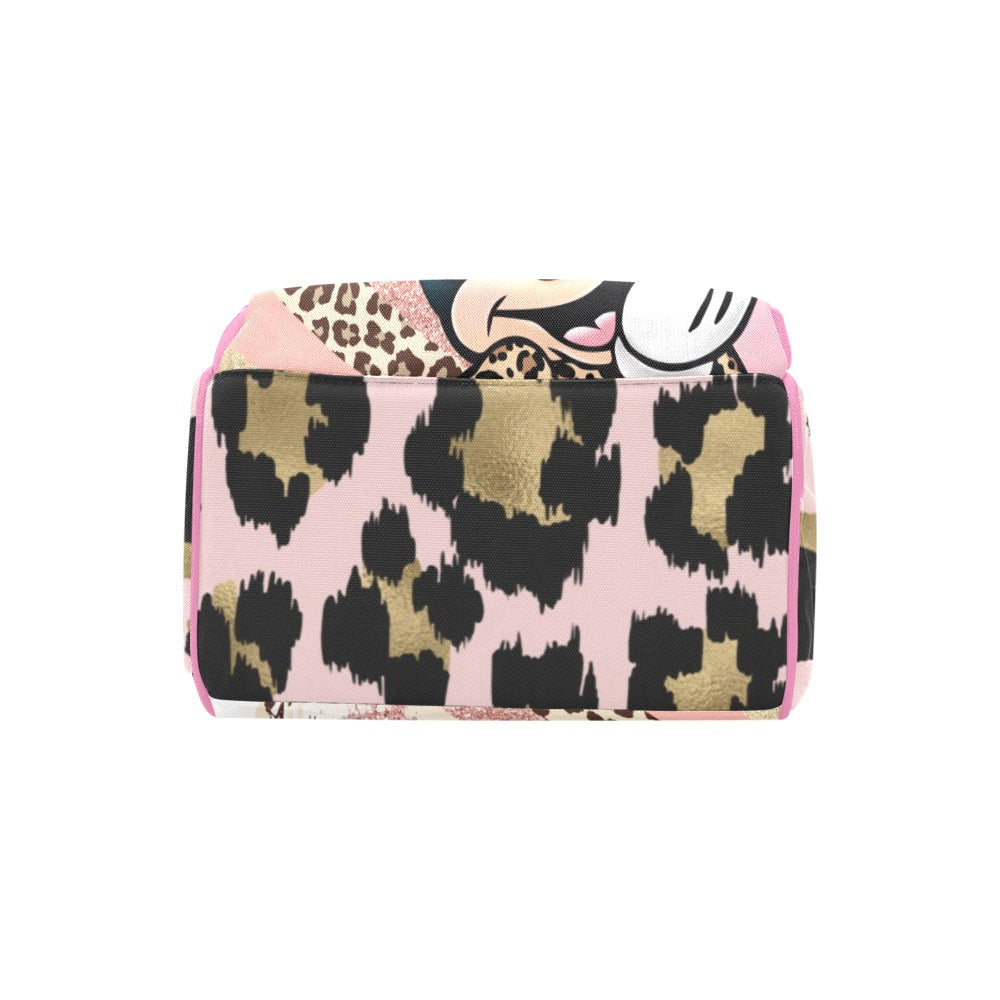 Minnie Mouse Leopard Print Diaper Bag and Minky Baby Blanket Bundle