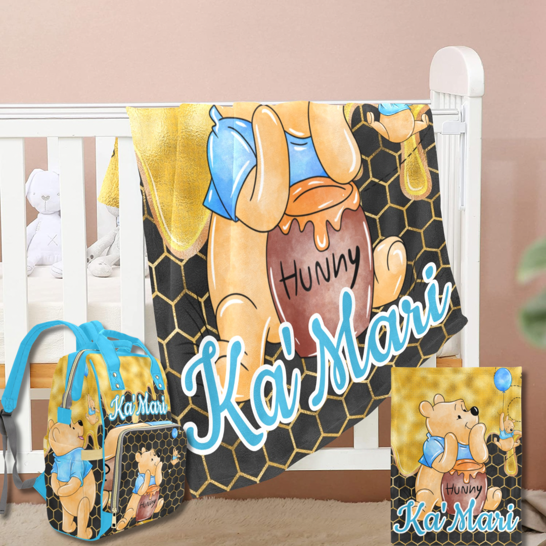 Personalized Diaper bag and Minky Baby Blanket Bundle