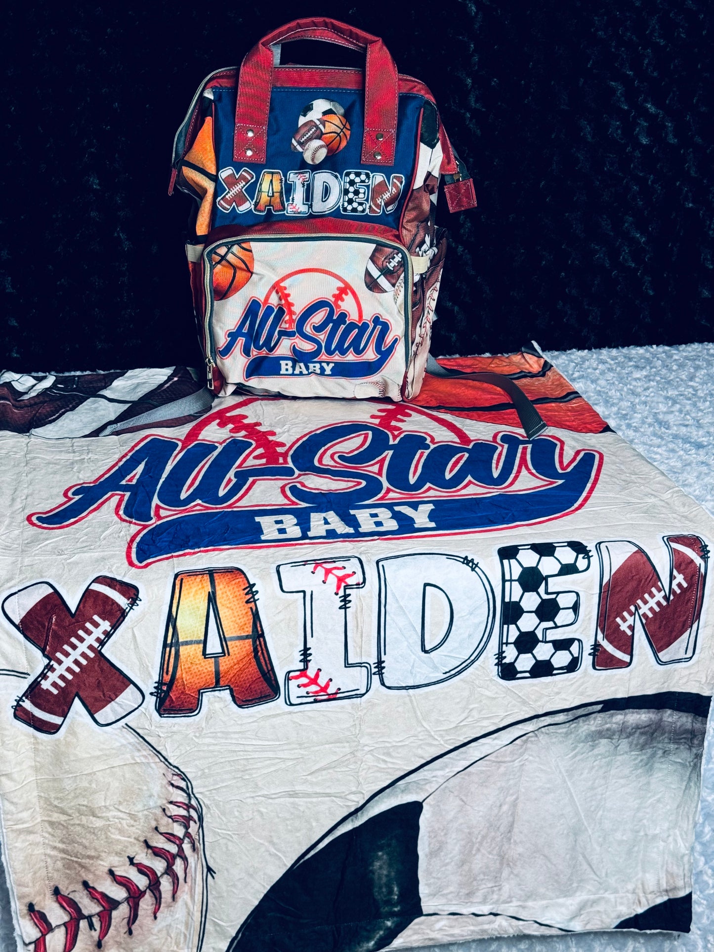 All Star Baby Diaper Bag and Minky Baby Blanket Bundle