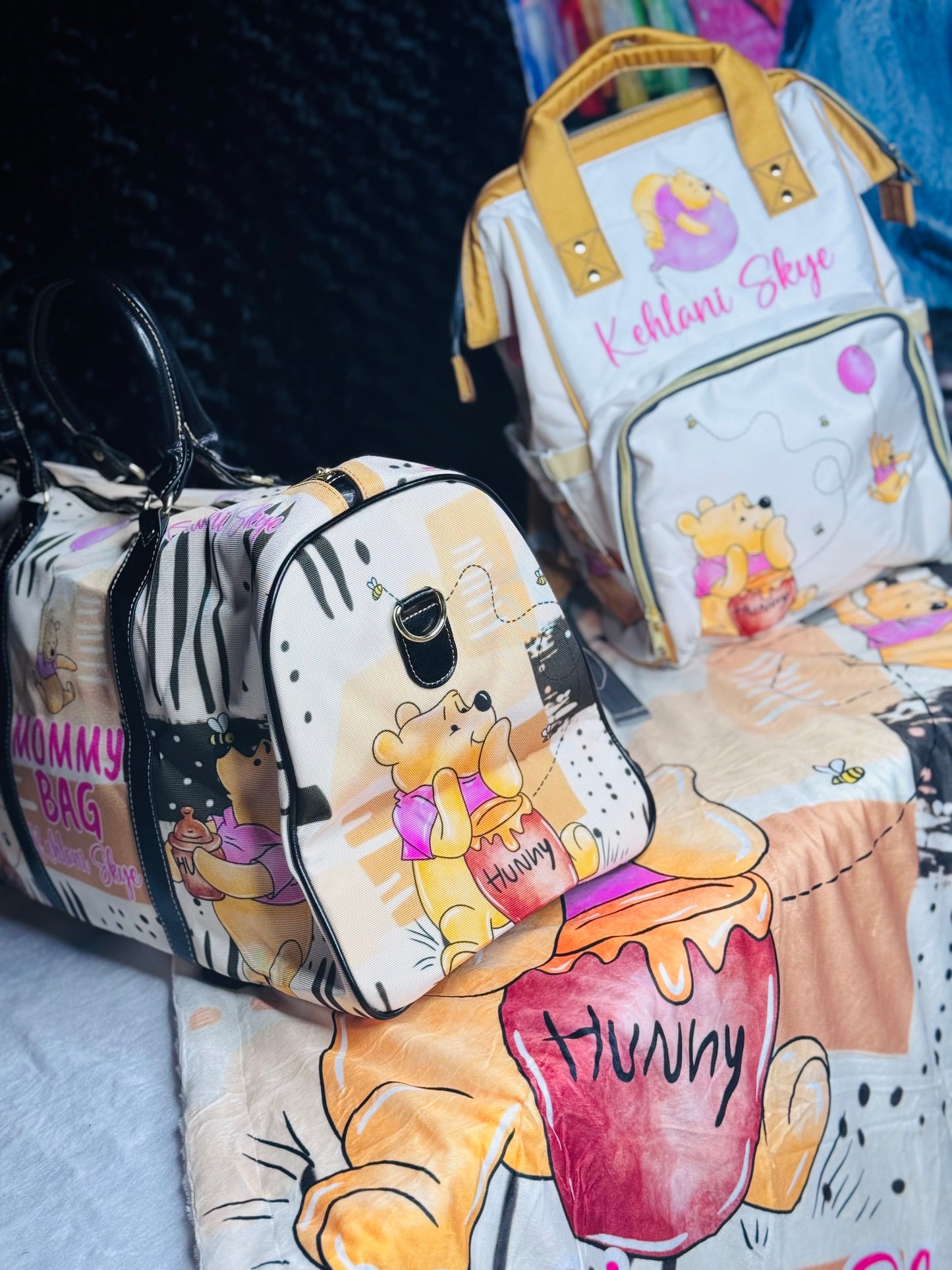 Winnie Diaper Bag, Mommy Bag and Minky Baby Blanket Bundle