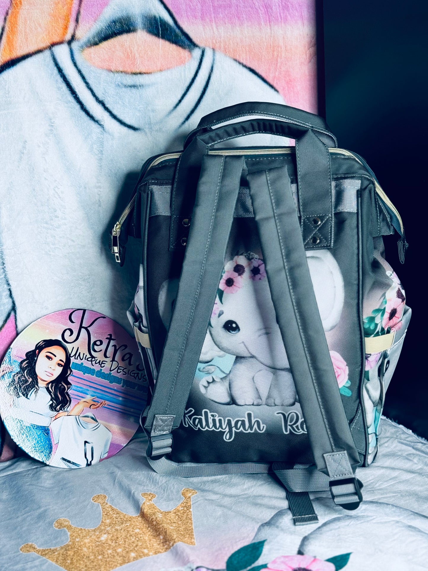 Elephant Diaper Bag and Minky Baby Blanket Bundle