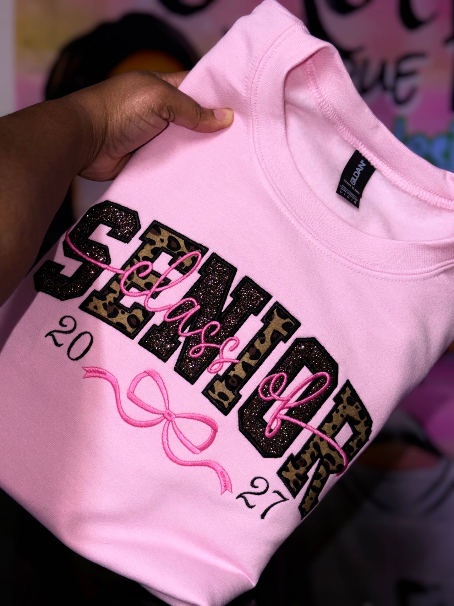 SENIOR leopard and Glitter Sweatshirt- (Embroidered)