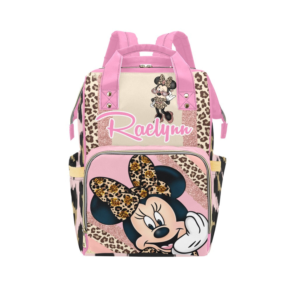 Minnie Mouse Leopard Print Diaper Bag and Minky Baby Blanket Bundle