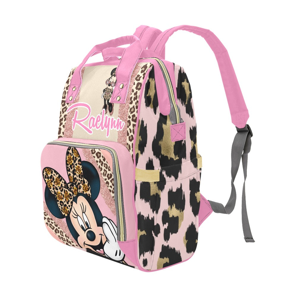 Minnie Mouse Leopard Print Diaper Bag and Minky Baby Blanket Bundle