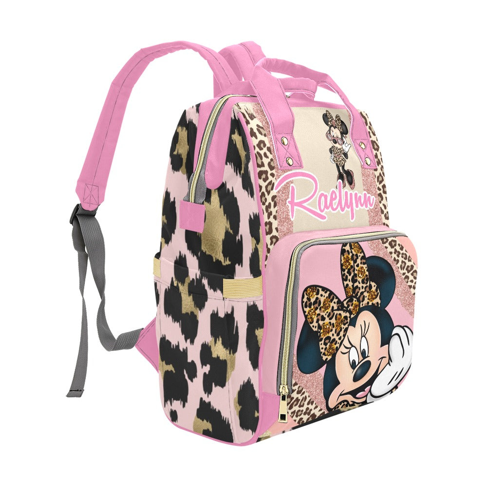 Minnie Mouse Leopard Print Diaper Bag and Minky Baby Blanket Bundle
