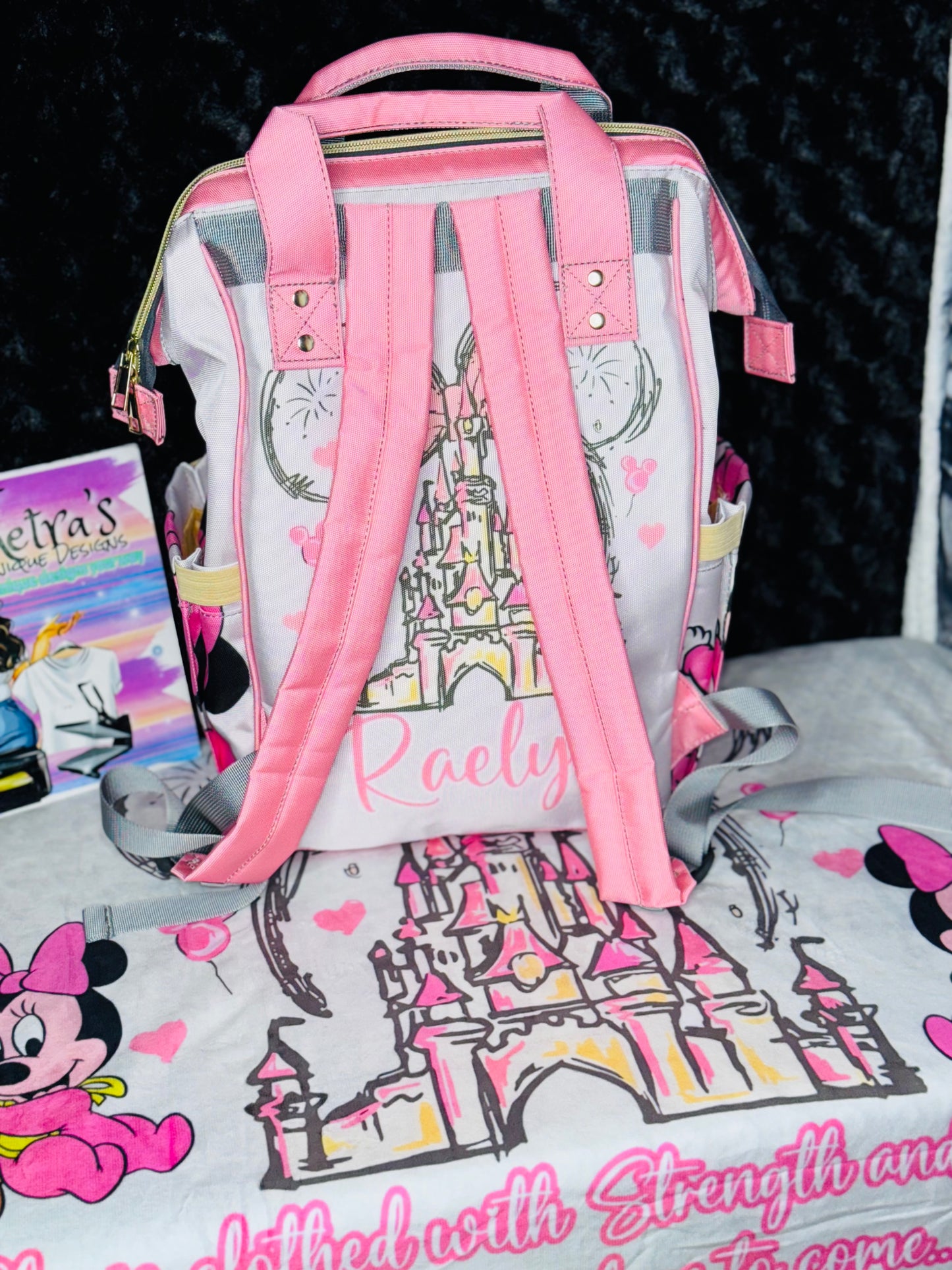 Minnie Mouse Diaper Bag and Minky Baby Blanket Bundle