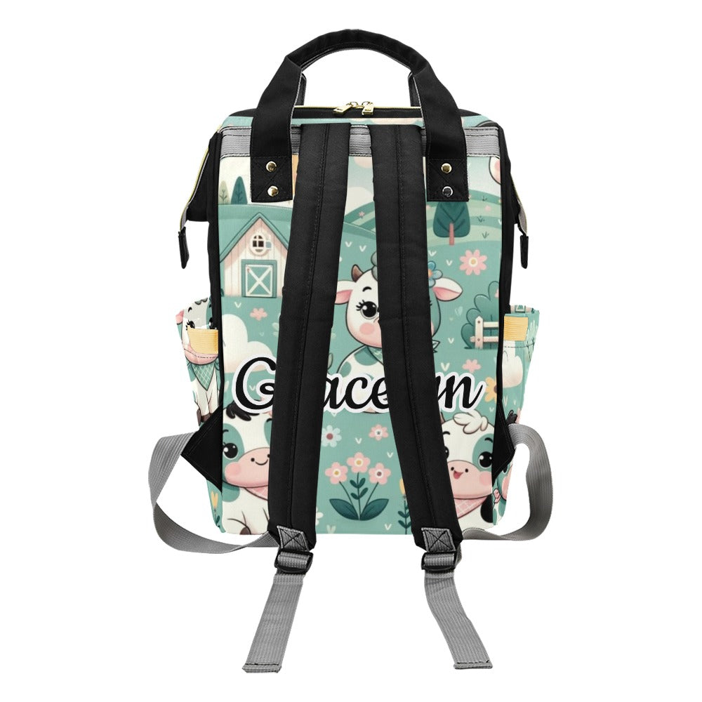 Baby cow Print Diaper Bag and Minky Baby Blanket Bundle