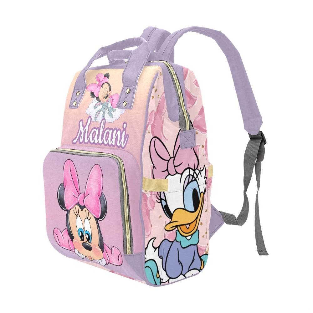 Minnie and Daisy Diaper bag and Minky Baby Blanket Bundle