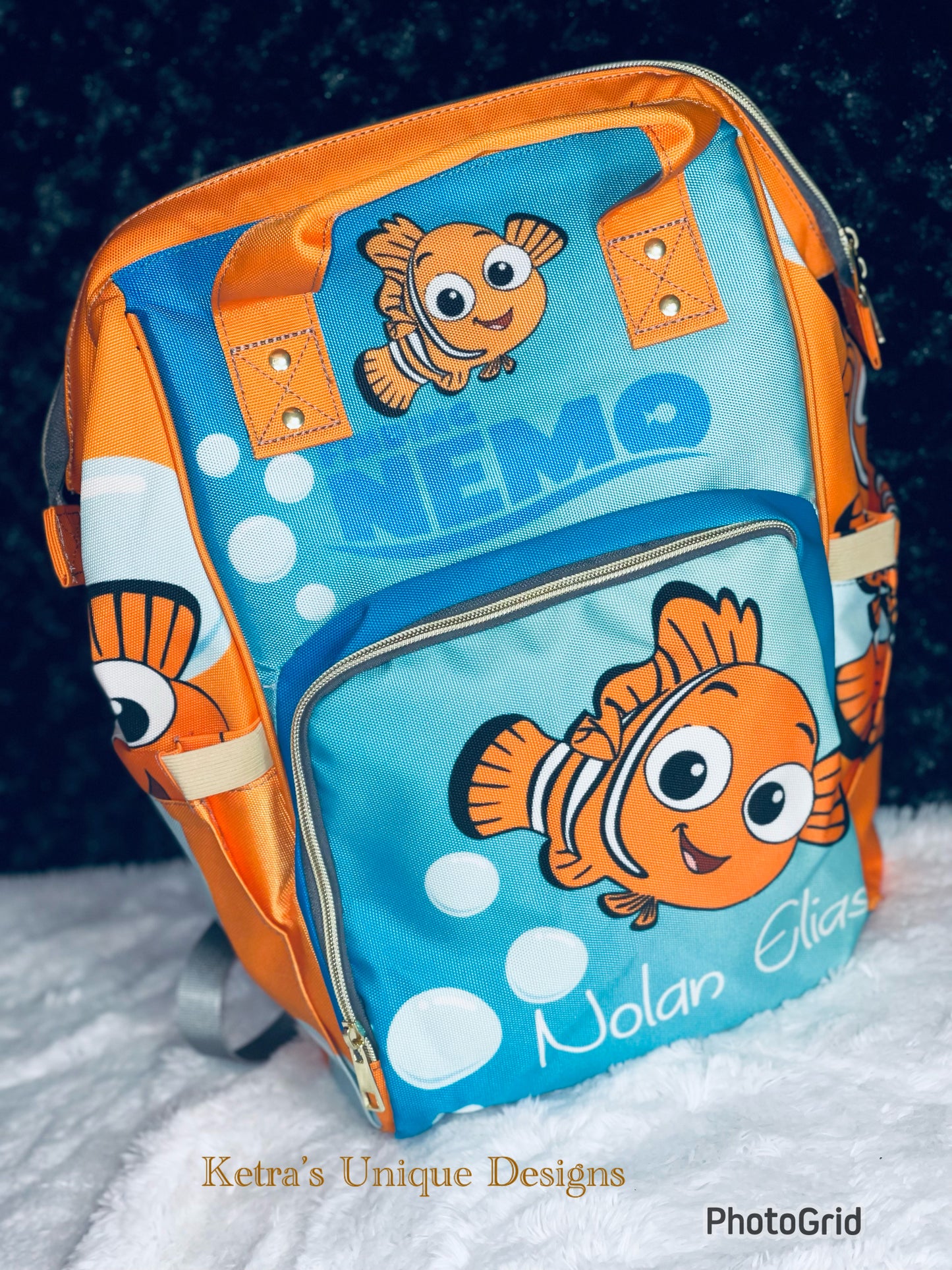 Orange and blue baby bag