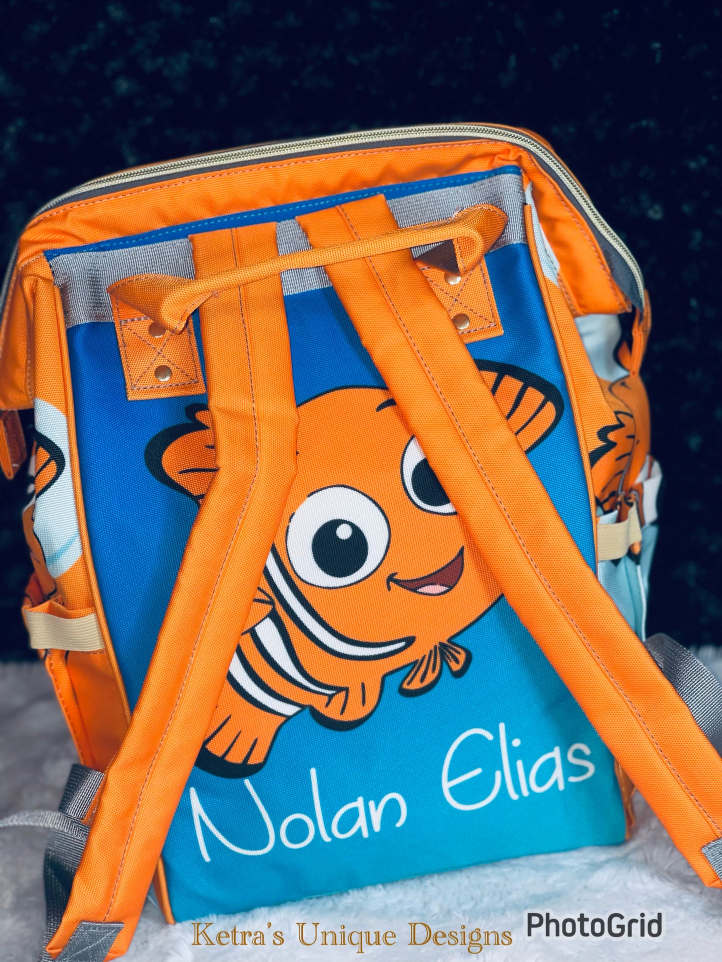 Orange and blue baby bag