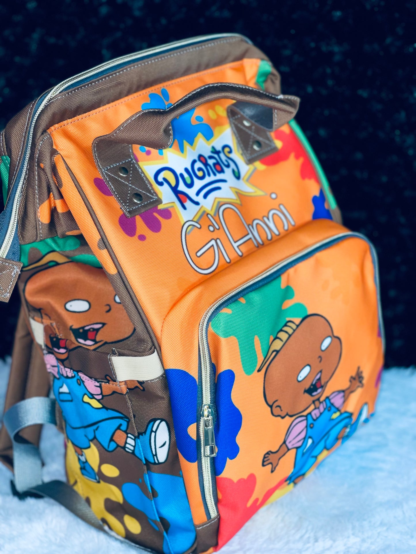 Orange and brown baby bag! 🧡💙