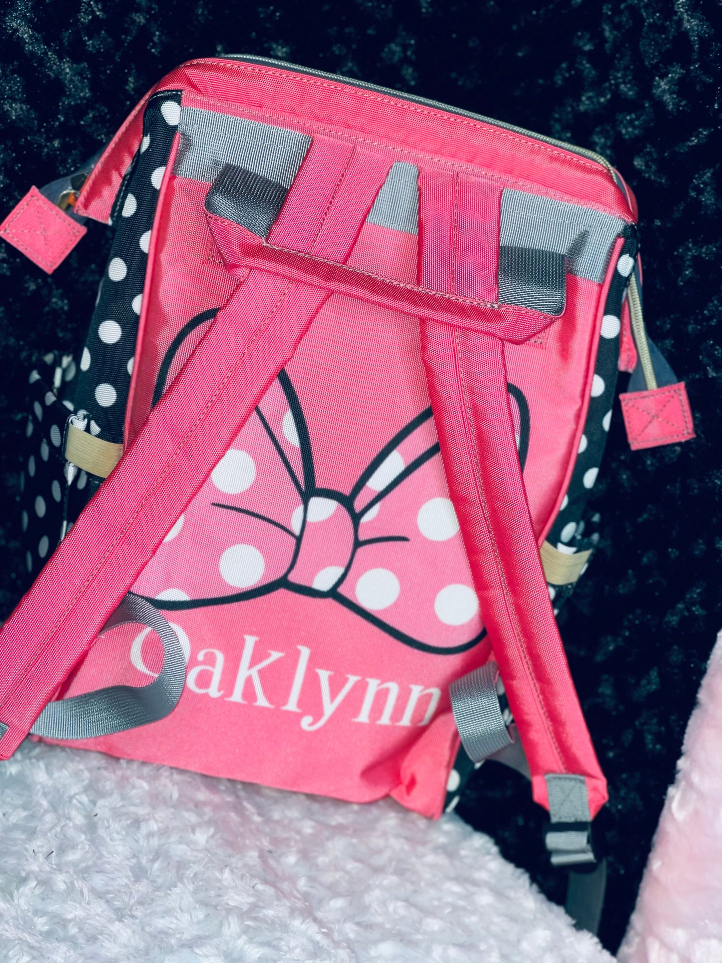 Pink and black polka dot bag