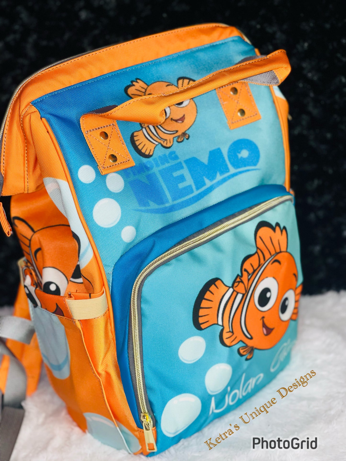 Orange and blue baby bag