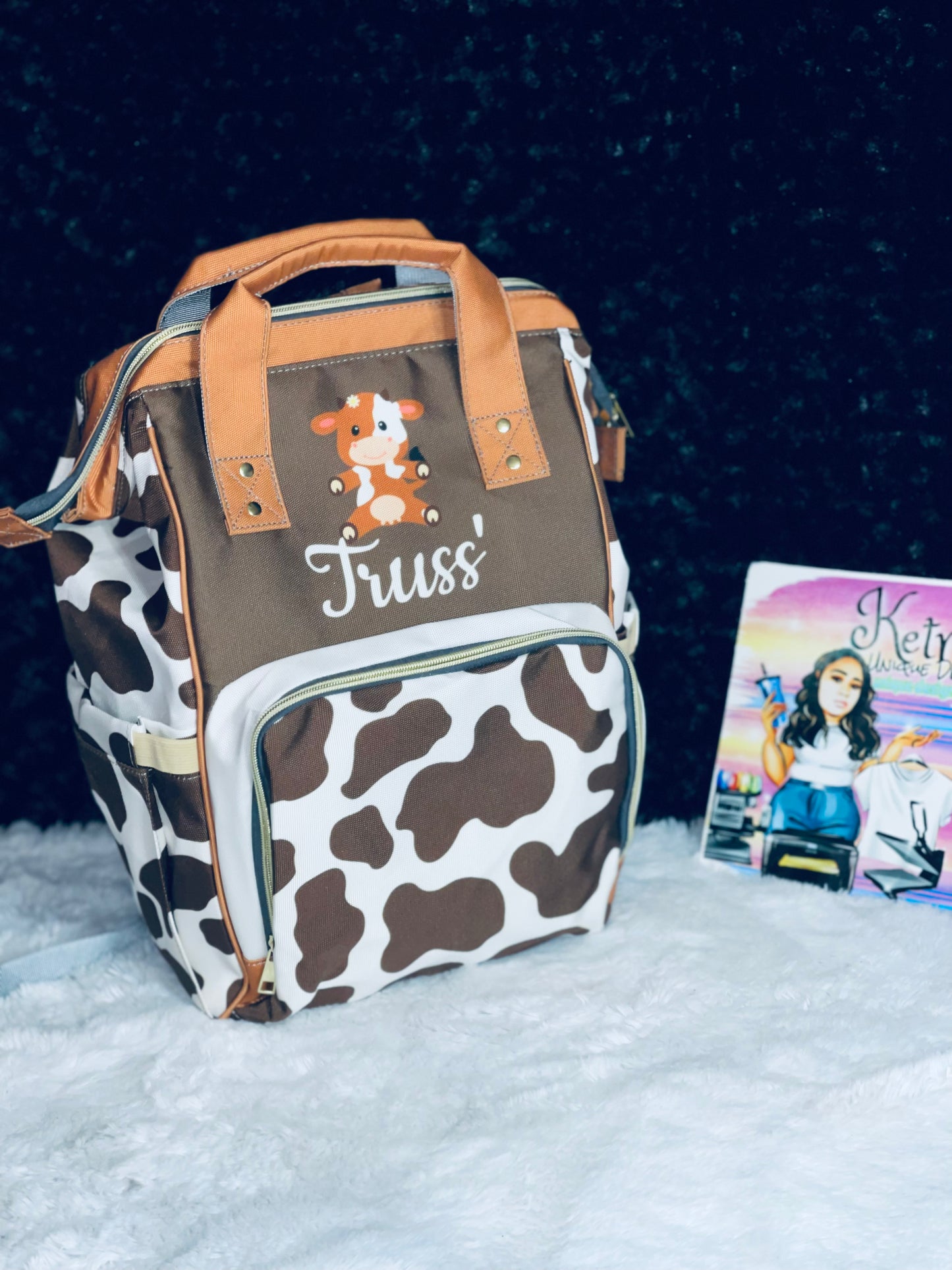 Brown Cow Print Baby Bag