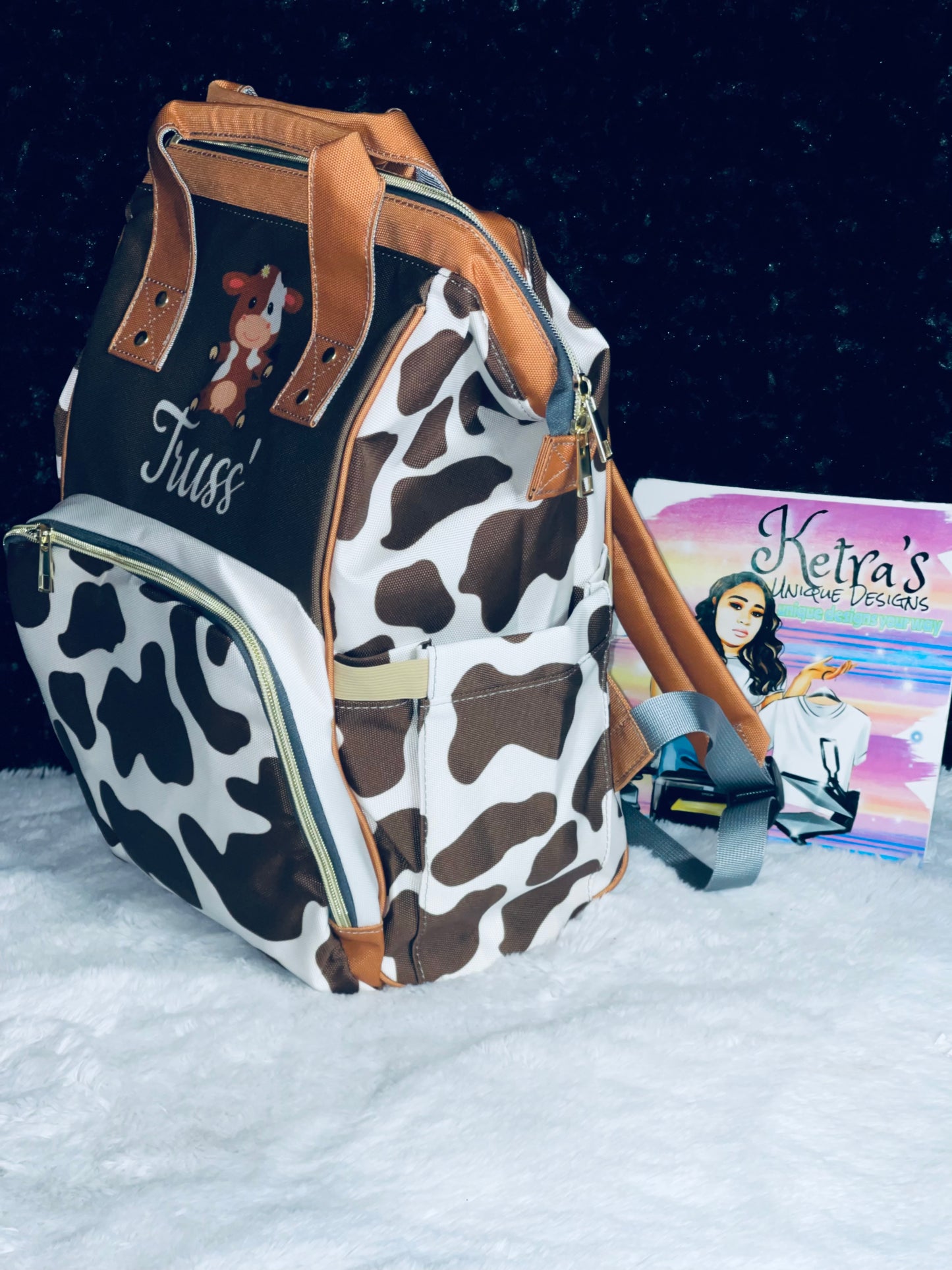 Brown Cow Print Baby Bag