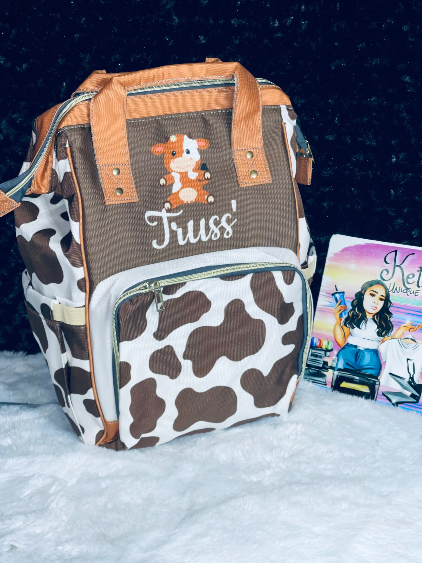 Brown Cow Print Baby Bag