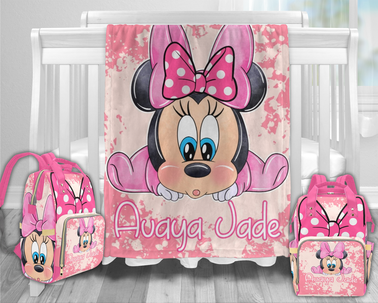 Personalized Diaper Bag and Minky Baby Blanket Bundle