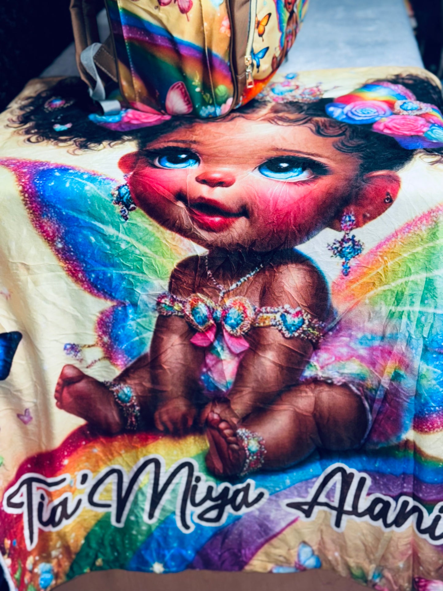 Rainbow Royalty Diaper Bags and Minky Baby Blanket Bundle