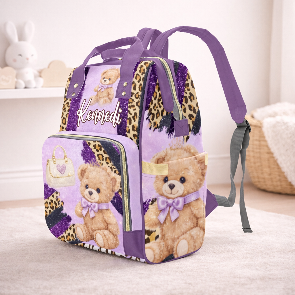 ✨ Purple Teddy Bear Diaper Bag