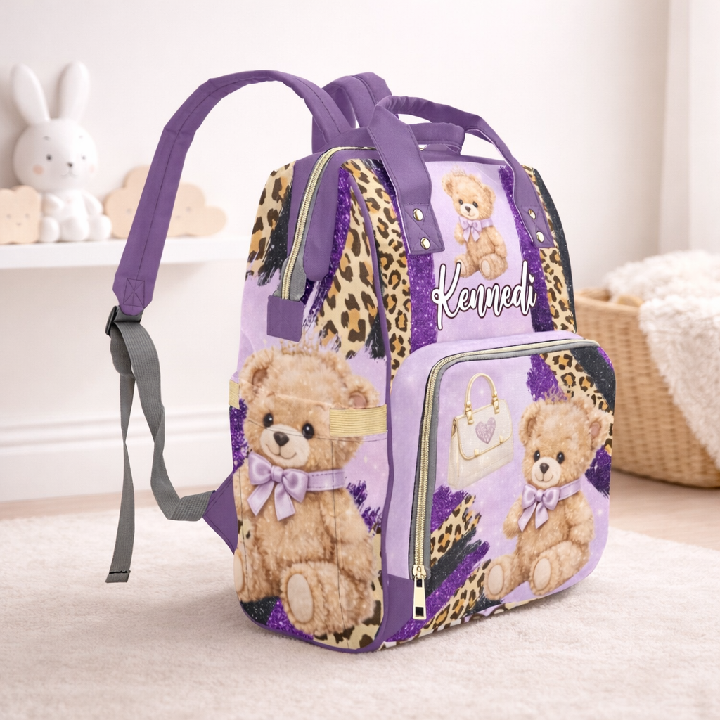 ✨ Purple Teddy Bear Diaper Bag