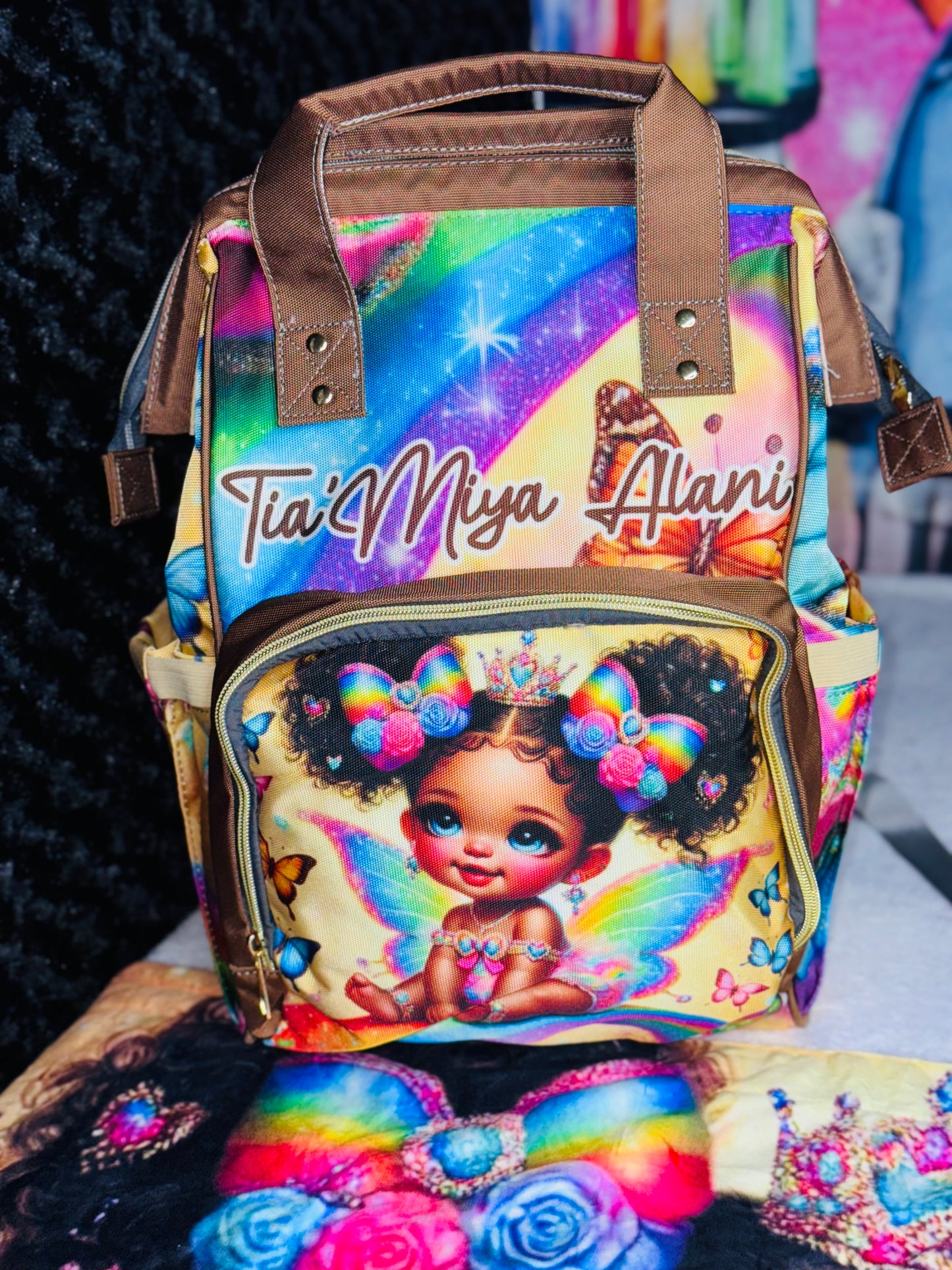 Rainbow Royalty Diaper Bags and Minky Baby Blanket Bundle