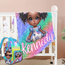 Load image into Gallery viewer, Rainbow Unicorn Baby Bag and Baby Blanket Bundle
