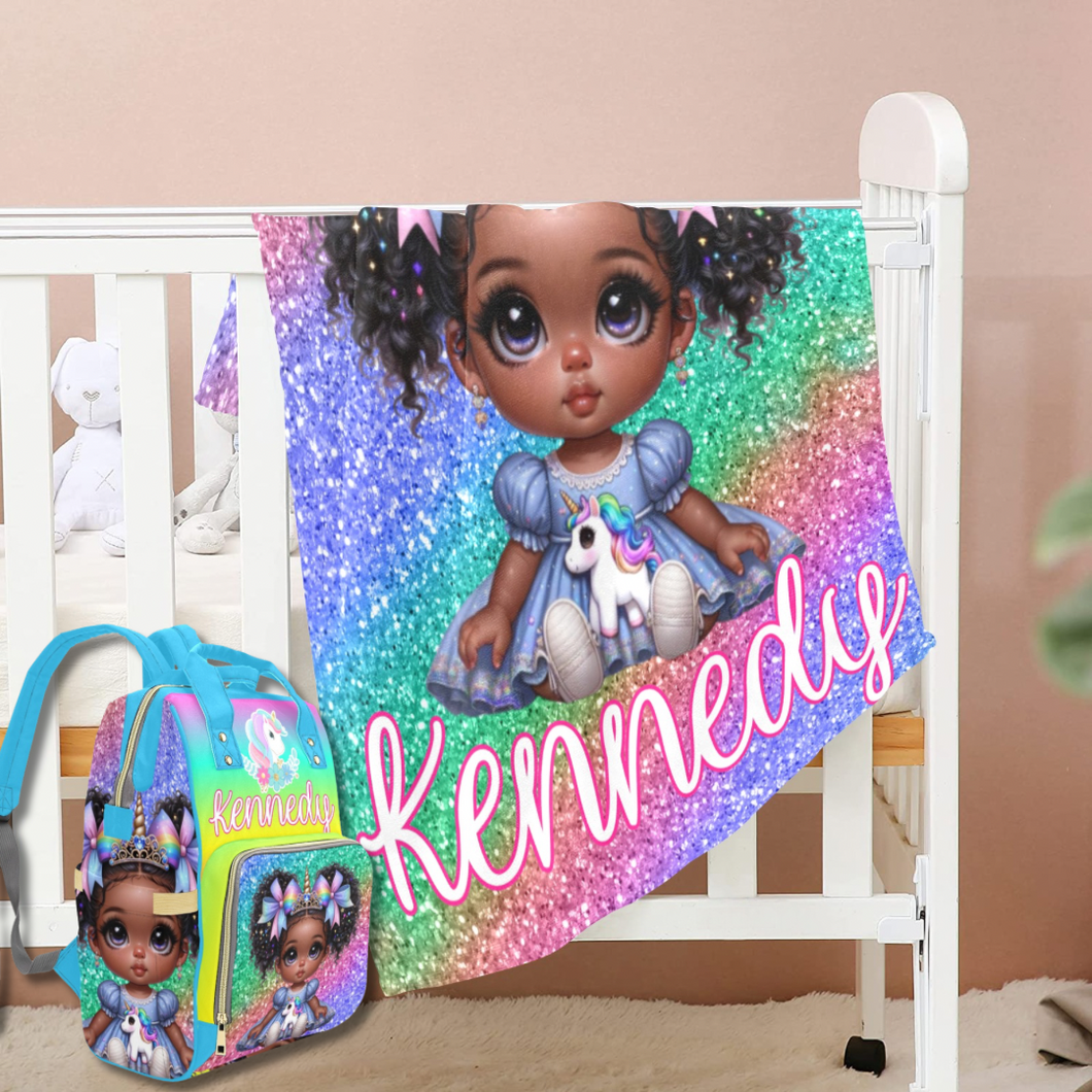 Rainbow Unicorn Baby Bag and Baby Blanket Bundle