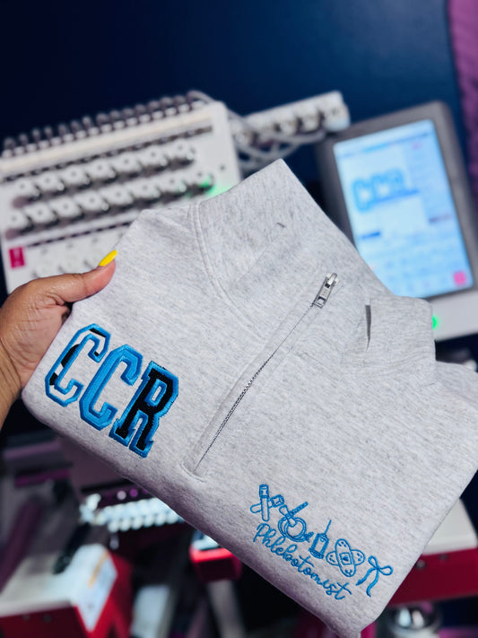 Cow Print Phlebotomist with Initials Quarterzip