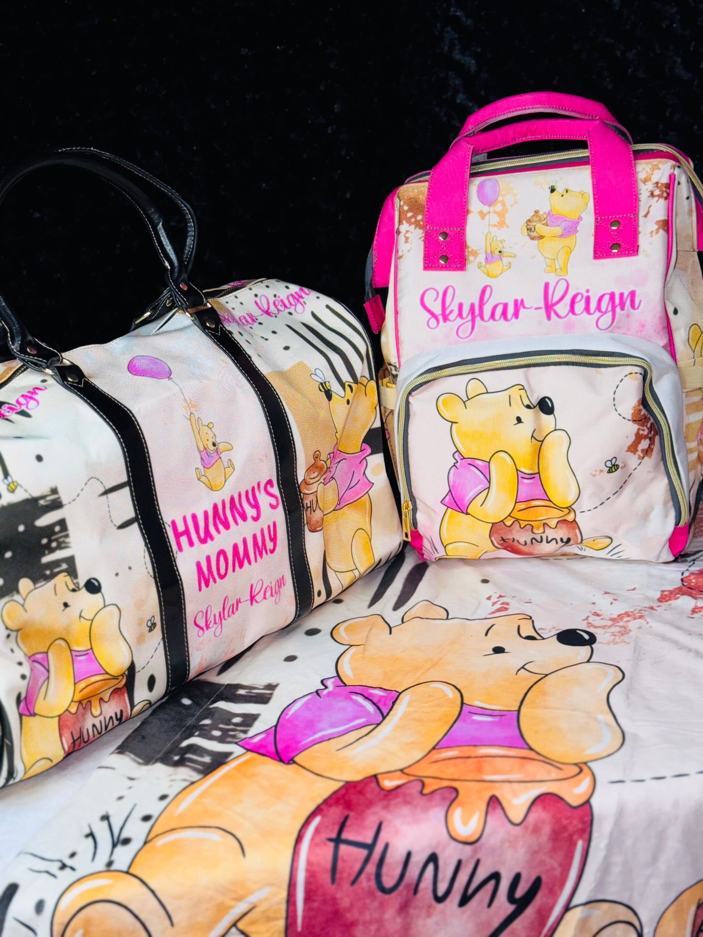 Winnie Diaper Bag, Mommy Bag and Minky Baby Blanket Bundle
