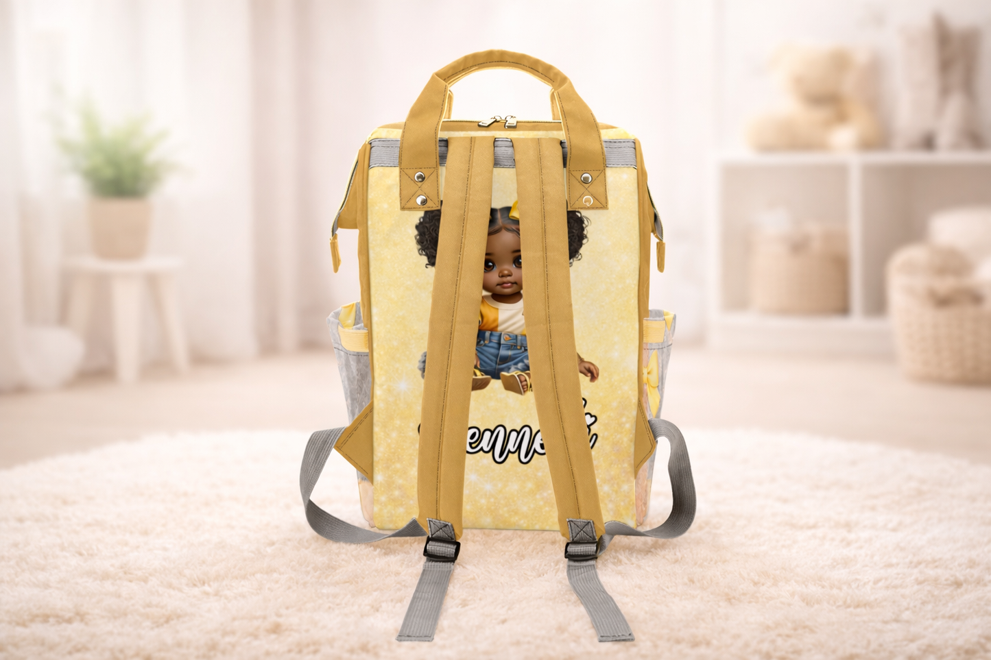 Personalized Bow Diaper Bag and Minky Baby Blanket Bundle