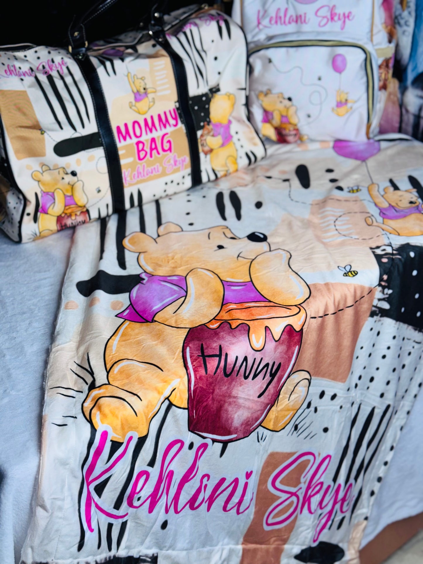 Winnie Diaper Bag, Mommy Bag and Minky Baby Blanket Bundle