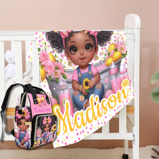 Personalized Diaper Bag and Minky Baby Blanket Bundle