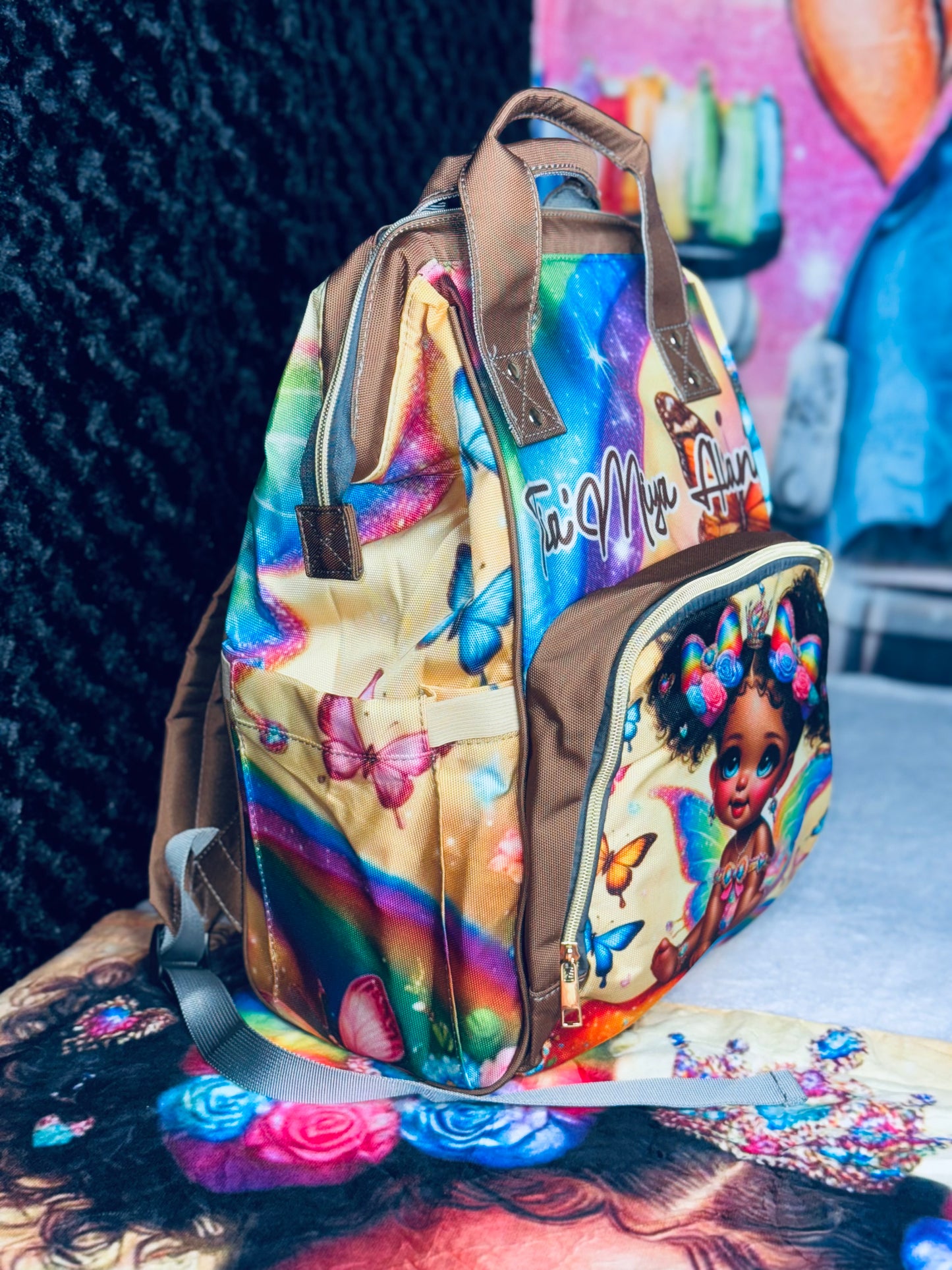 Rainbow Royalty Diaper Bags and Minky Baby Blanket Bundle