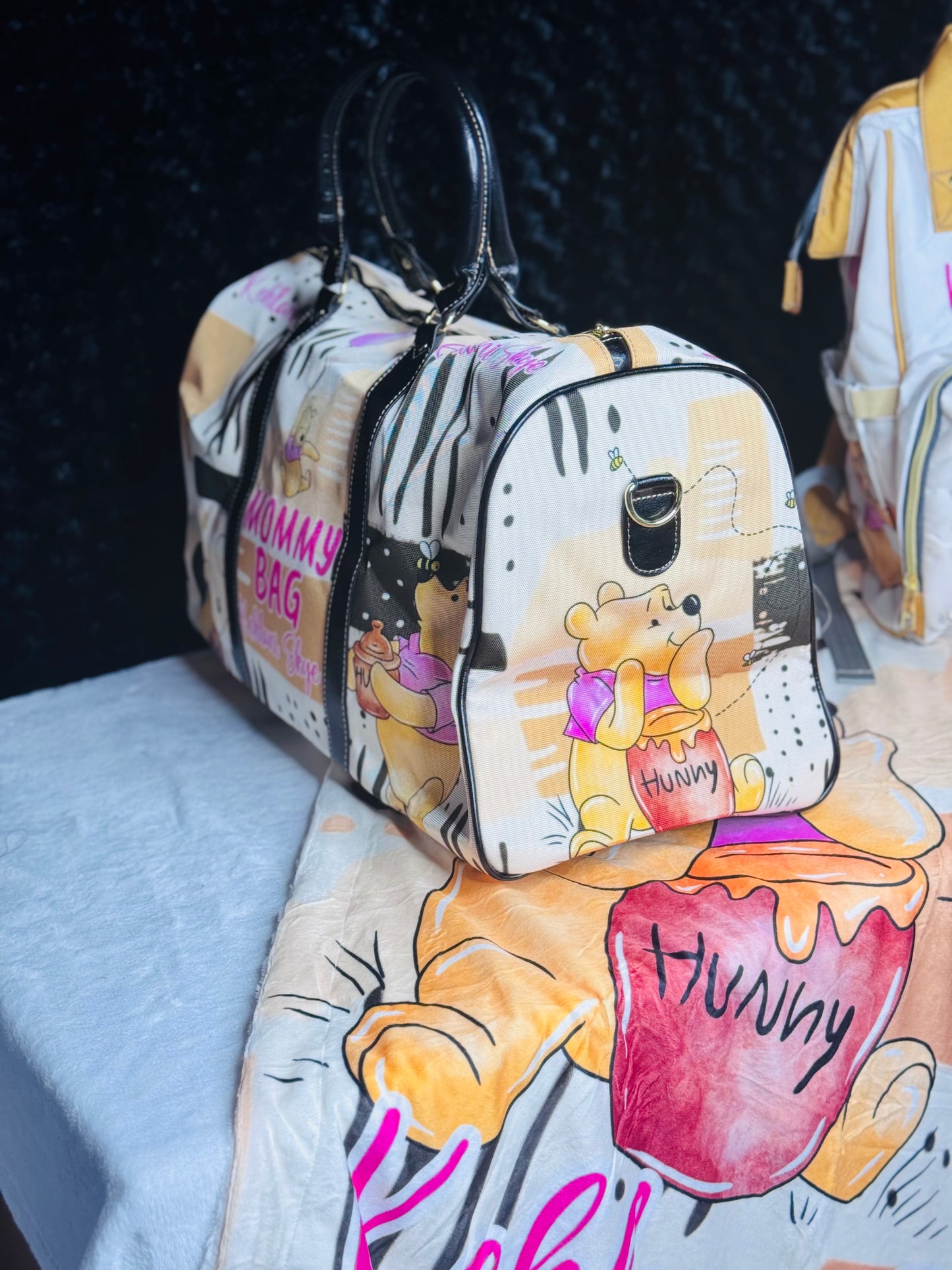 Winnie Diaper Bag, Mommy Bag and Minky Baby Blanket Bundle
