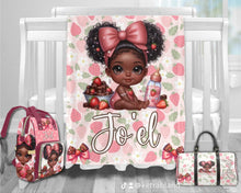 Load image into Gallery viewer, Strawberry Themed, Mommy Bag, Baby Bag and Minky Baby Blanket
