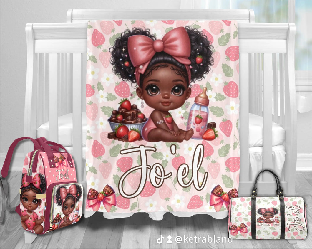 Strawberry Themed, Mommy Bag, Baby Bag and Minky Baby Blanket