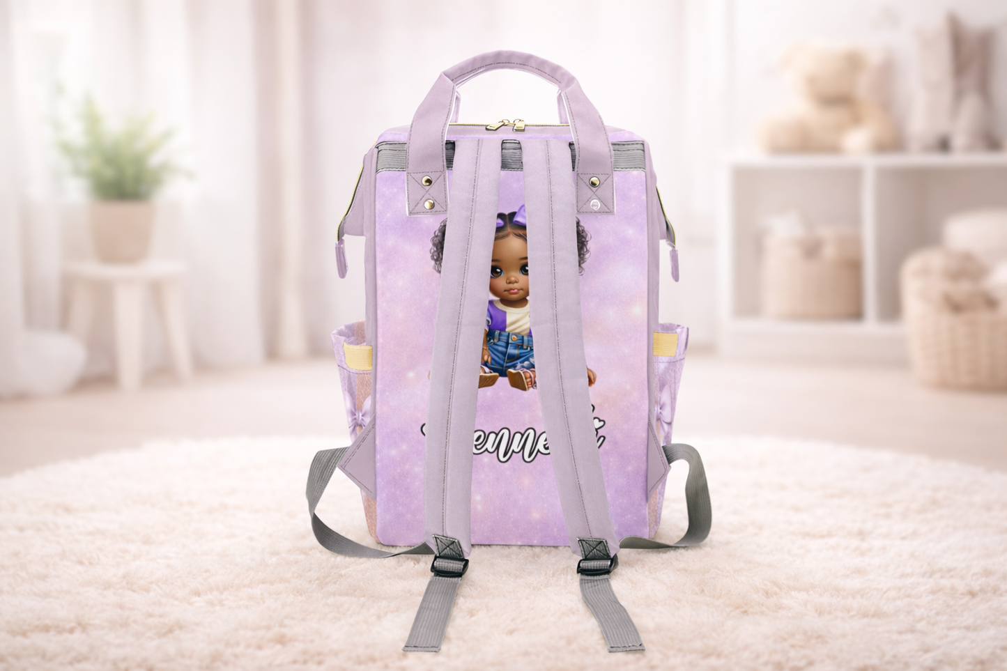 Personalized Bow Diaper Bag and Minky Baby Blanket Bundle