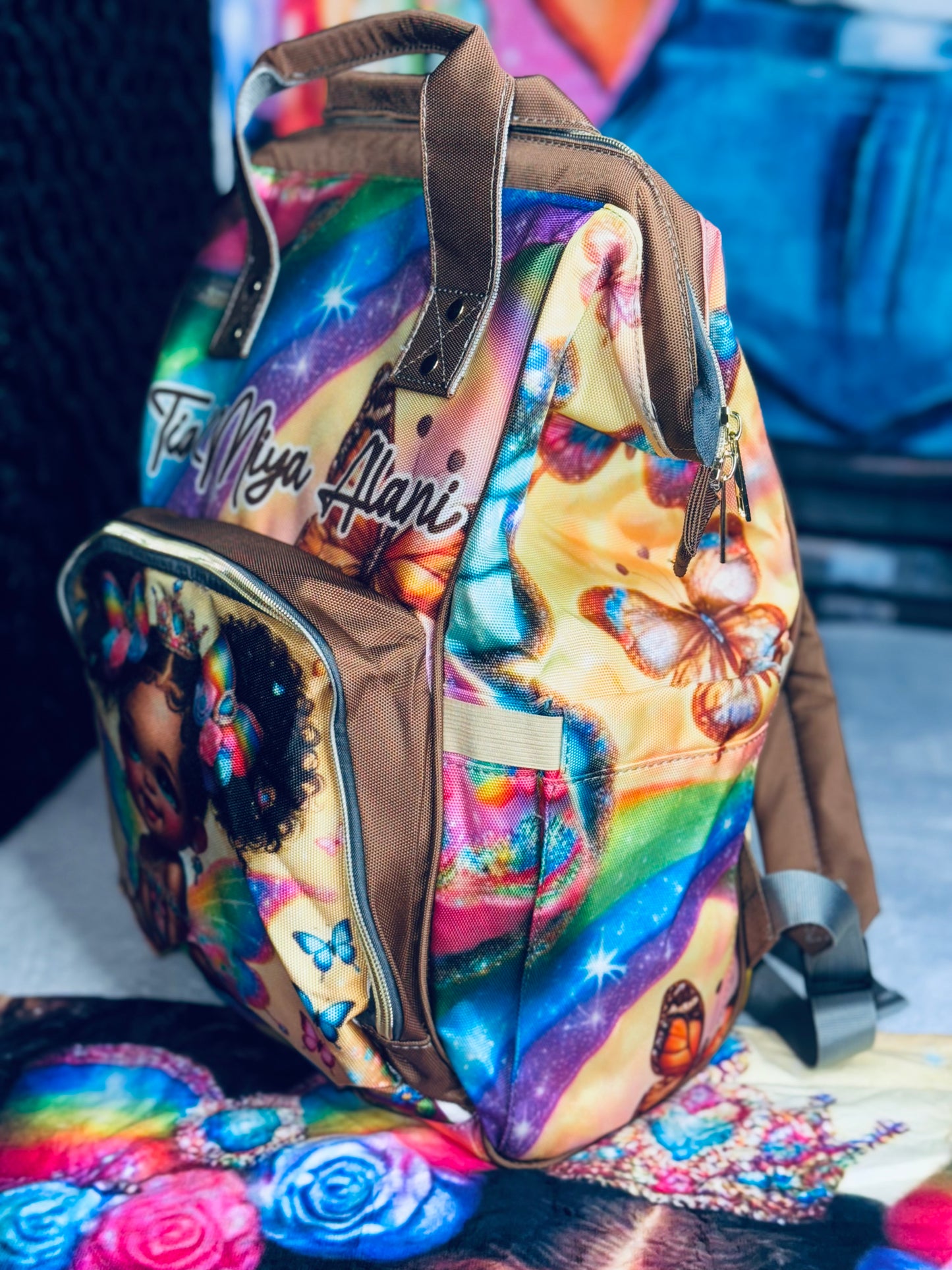 Rainbow Royalty Diaper Bags and Minky Baby Blanket Bundle