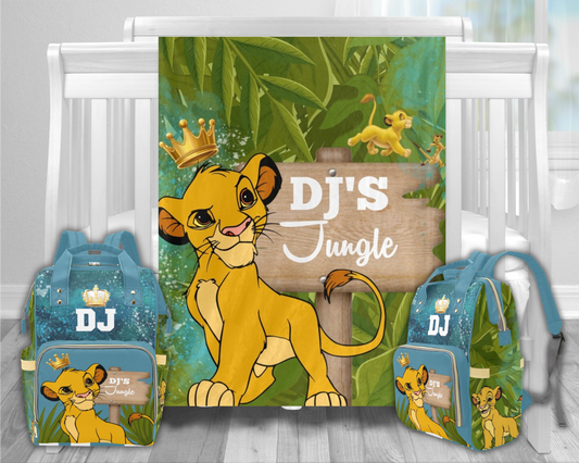 Lion King Diaper Bag and Minky Baby Blanket Bundle