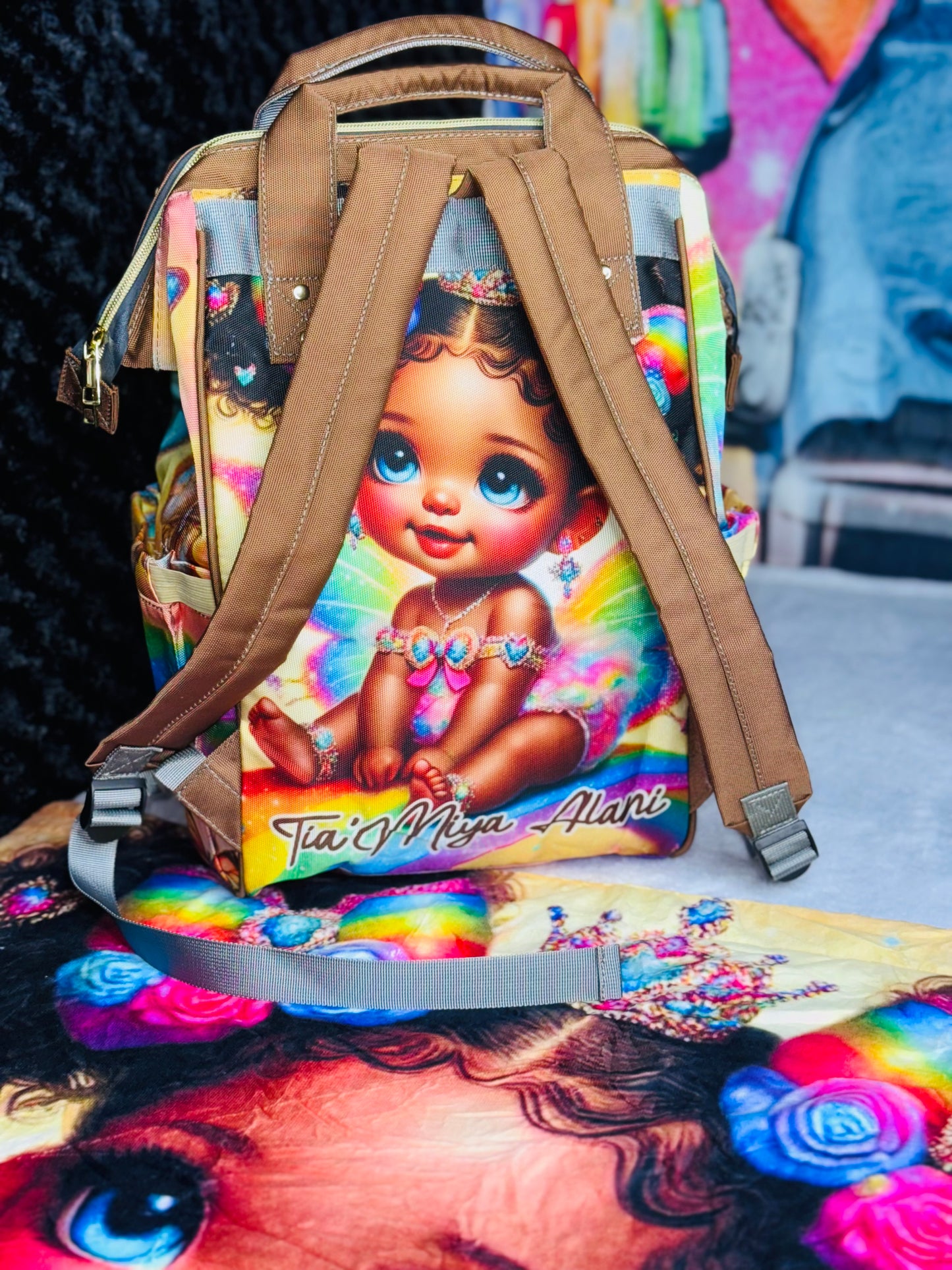 Rainbow Royalty Diaper Bags and Minky Baby Blanket Bundle